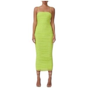 New AFRM Neon Green Hazel Ruched Midi DressSize M